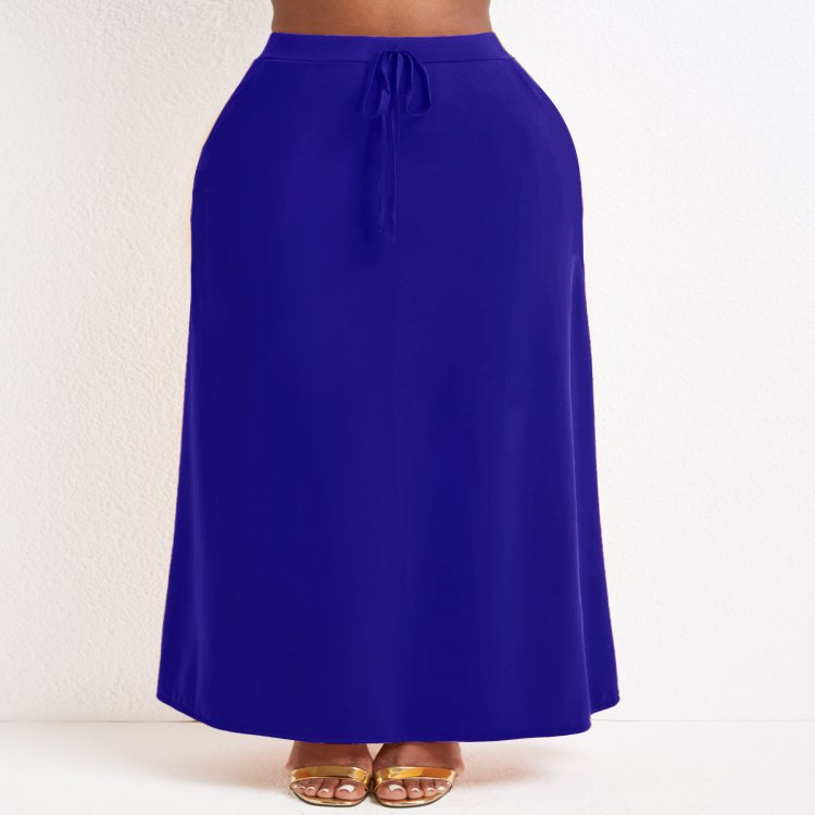 Pocket Purplish Blue Drawastring A Line Maxi Skirt