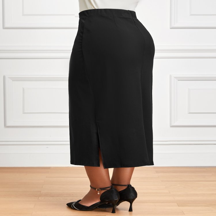 Side Split Black Elastic Waist Bodycon Skirt