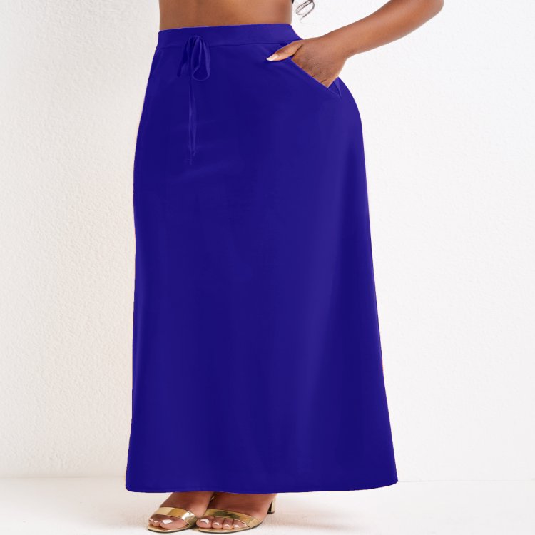 Pocket Purplish Blue Drawastring A Line Maxi Skirt