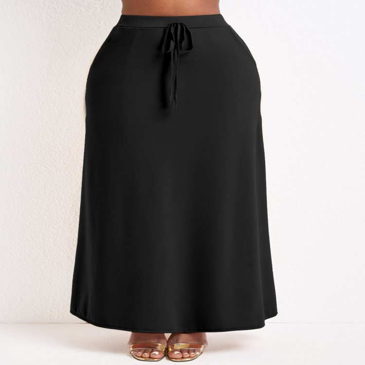 Pocket Black Drawastring A Line Maxi Skirt