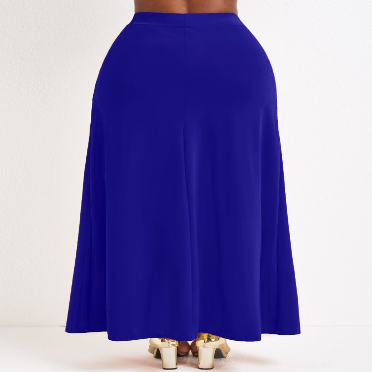 Pocket Purplish Blue Drawastring A Line Maxi Skirt