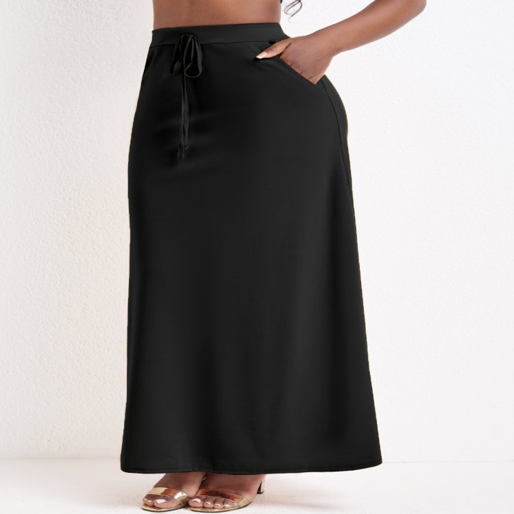 Pocket Black Drawastring A Line Maxi Skirt