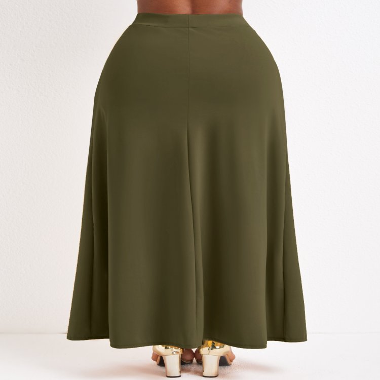 Pocket Olive Green Drawastring A Line Maxi Skirt